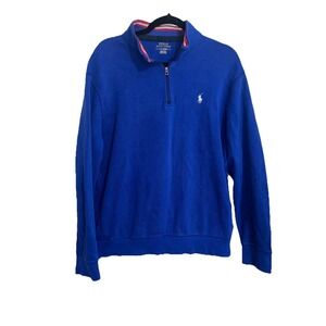 Polo Ralph Lauren Sweatshirt Men's L Royal Blue‎ 1/4 Zip Pockets Striped Collar